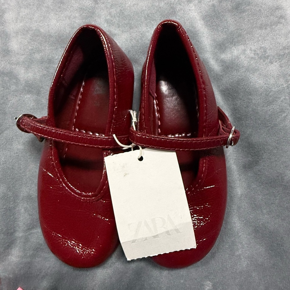 ZARA Kids Glossy Burgundy Mary Jane Shoes